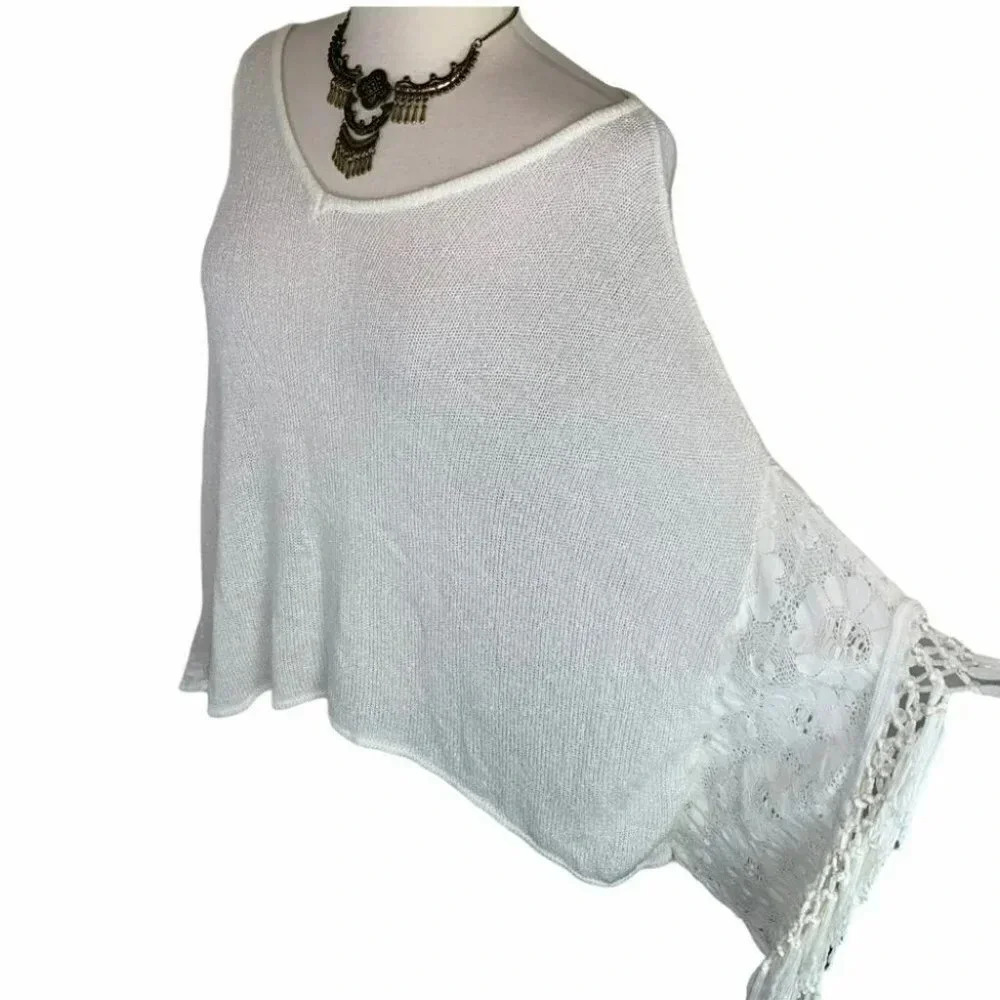 Garage XS/S crochet fringe boho poncho sweater